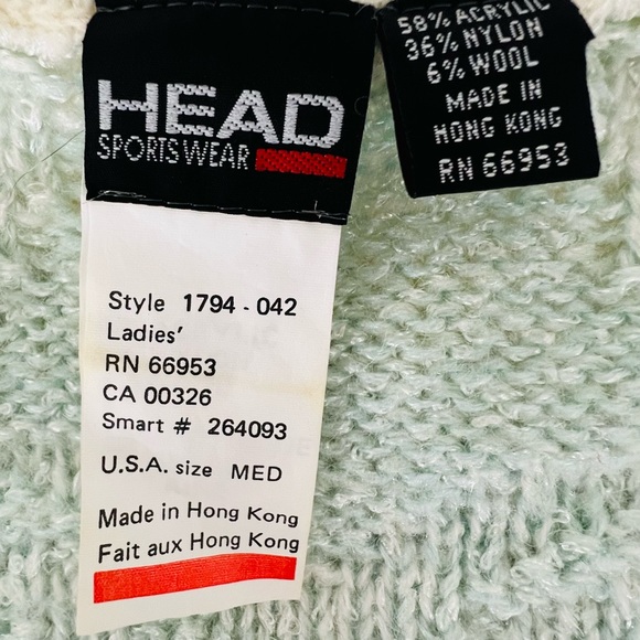VINTAGE HEAD Sportswear Wool Blend 80’s 90’s Ski Sweater Mint Green Cream Medium - Picture 12 of 13